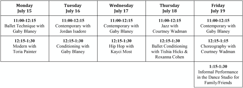 summer dance intensive schedule